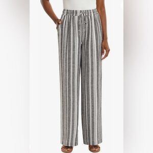 Briggs NY High‎ Waisted Linen Wide Leg Pants Gray & White Striped Women’s Large